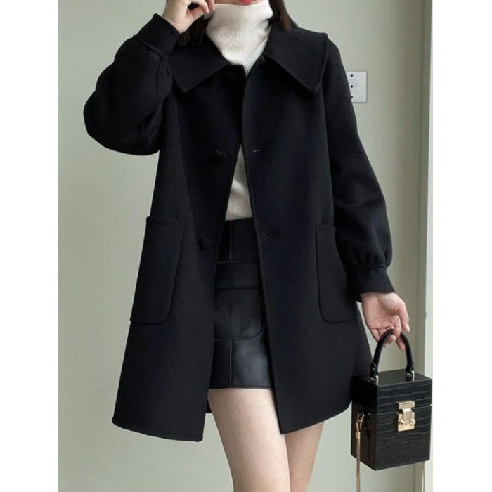 Womens Stylish Casual Doll-Neck Wool Coat