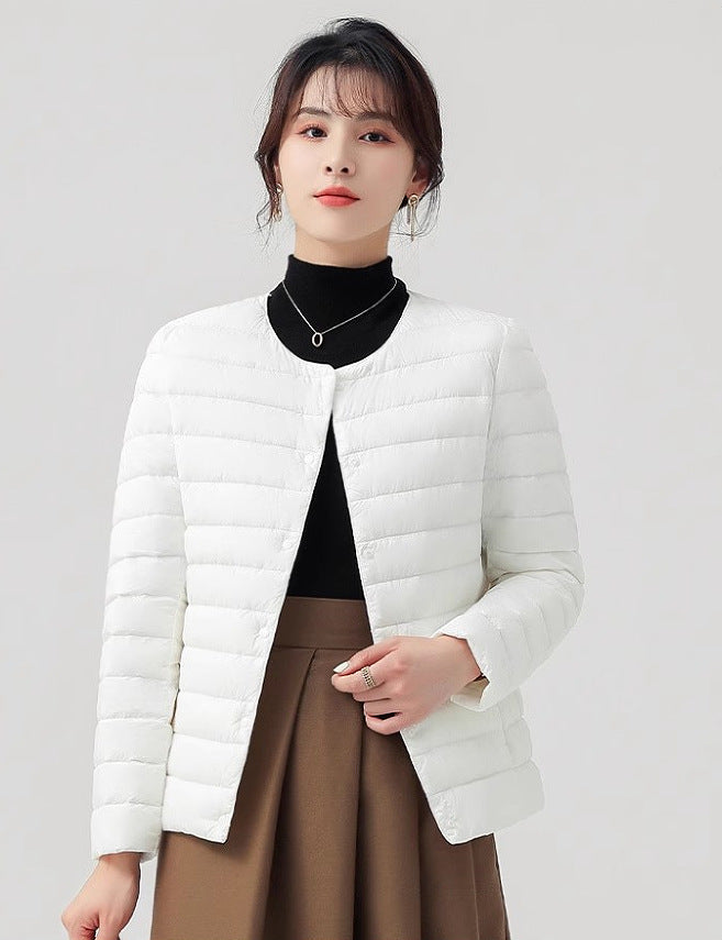 Womens Lightweight Short Crewneck Cotton Liner Jacket