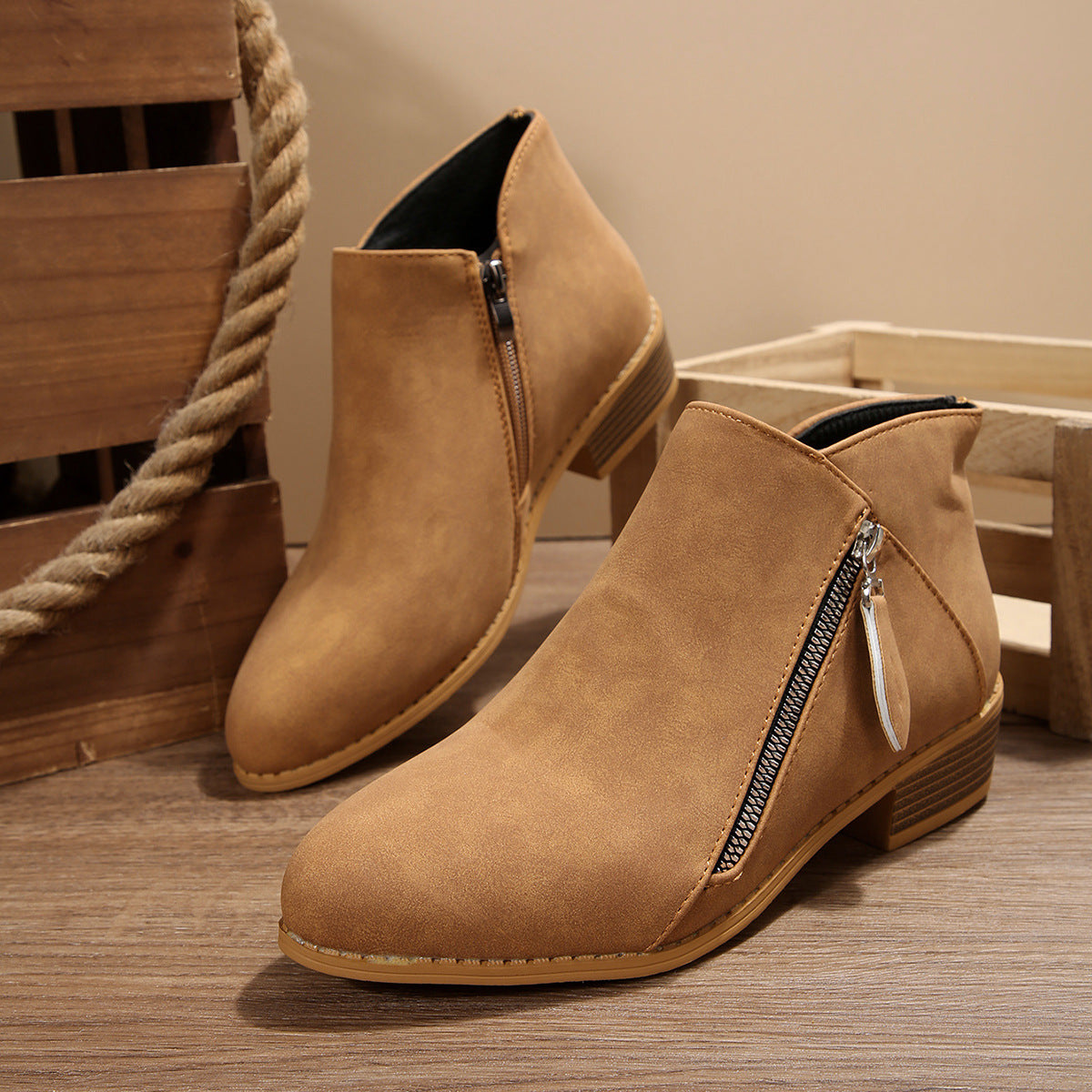 Womens Chunky-Heel Pointed-Toe Ankle Boots