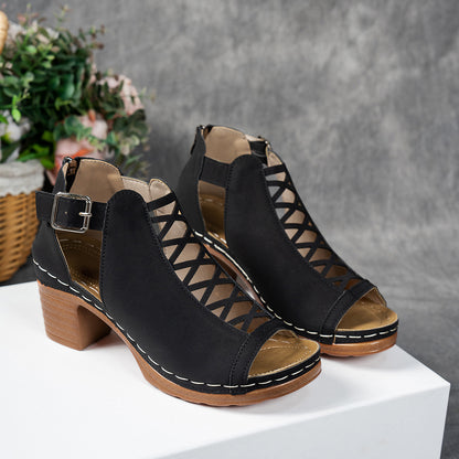 Stylish Plus-size Chunky-heel Womens Sandals