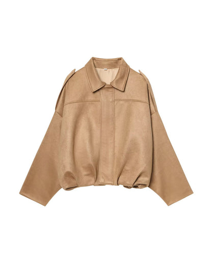 Suede Textured Aviator Long Sleeve Jacket