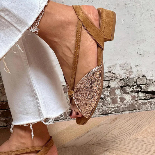 Sandales peep-toe avec paillettes brodées