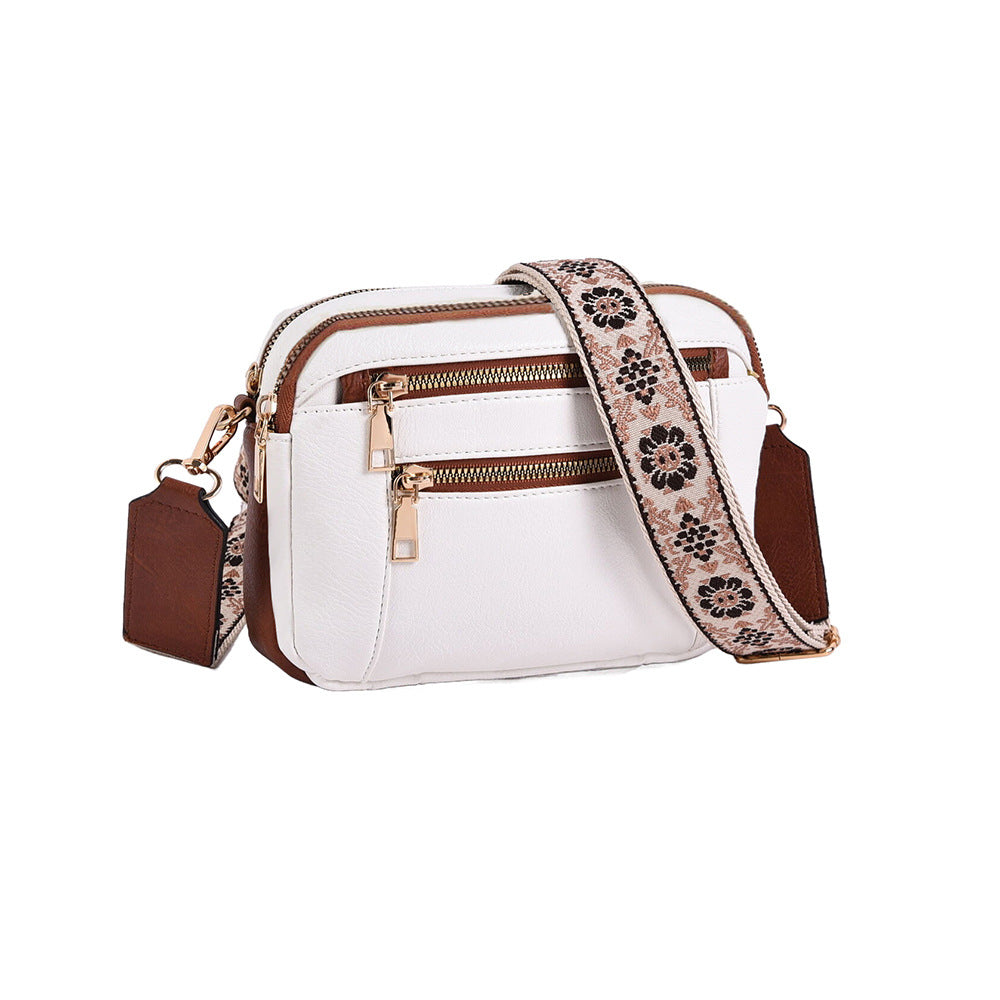 Color Block Multifunctional PU Crossbody Bag With Zipper And Adjustable Shoulder Strap