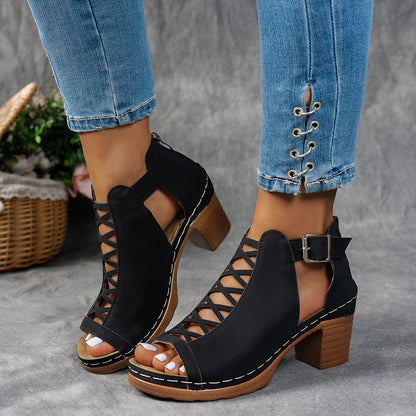 Stylish Plus-size Chunky-heel Womens Sandals