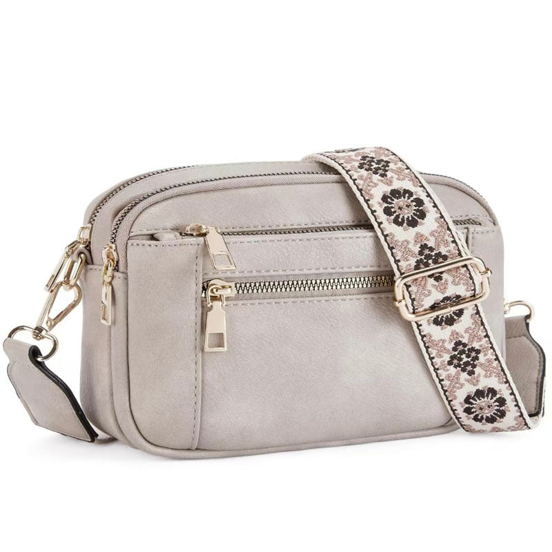 Color Block Multifunctional PU Crossbody Bag With Zipper And Adjustable Shoulder Strap