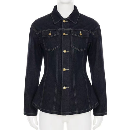 Womens American-Style Vintage Washed Denim Shirt Jacket