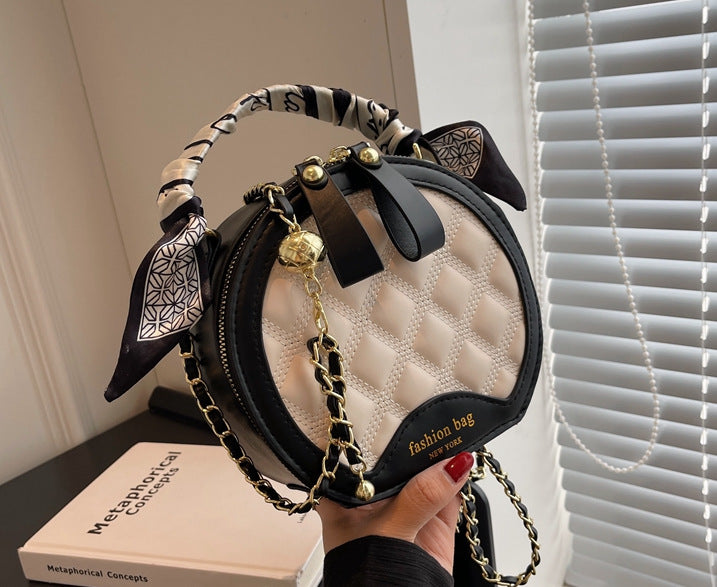 Small Round Diamond-patterned Embroidered Women's Bag