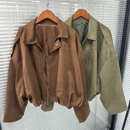 Suede Textured Aviator Long Sleeve Jacket