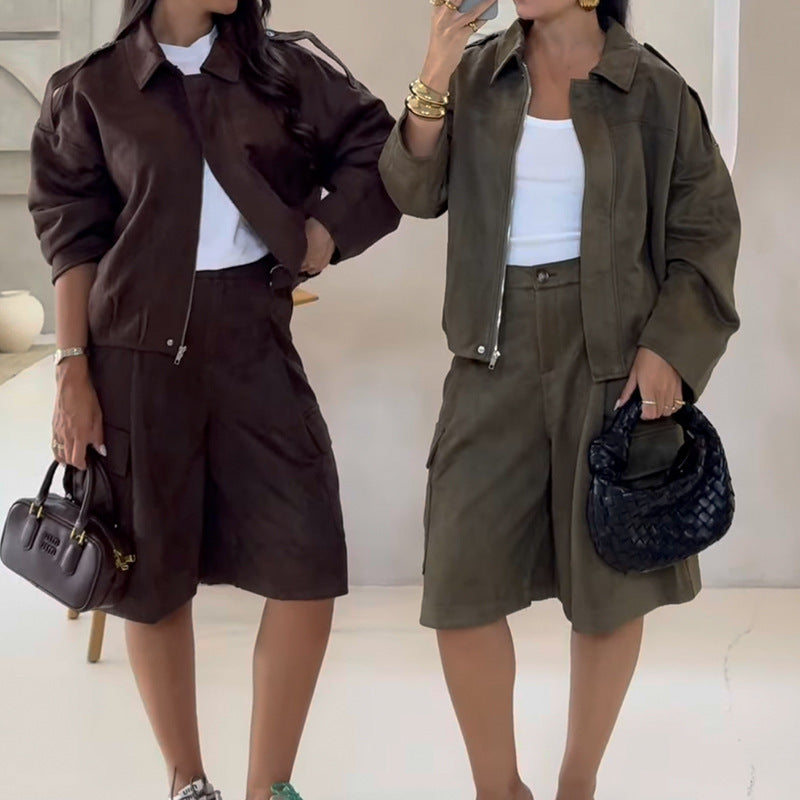 Suede Textured Aviator Long Sleeve Jacket