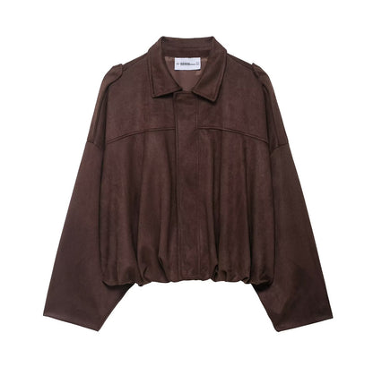 Suede Textured Aviator Long Sleeve Jacket