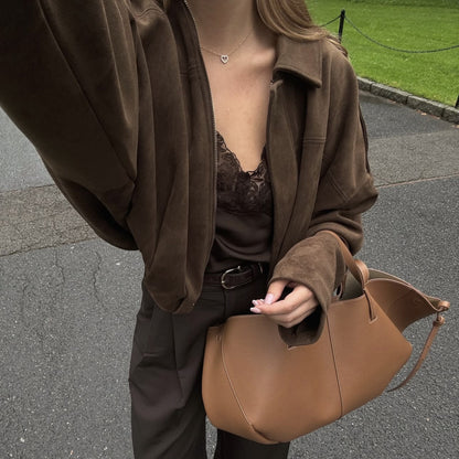 Suede Textured Aviator Long Sleeve Jacket