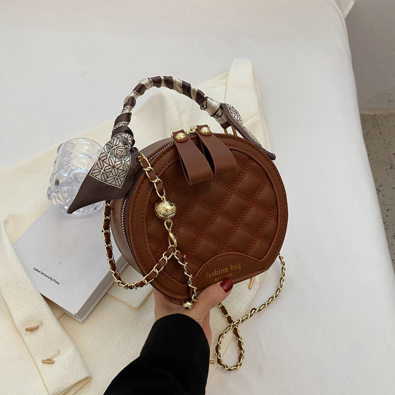 Small Round Diamond-patterned Embroidered Women's Bag