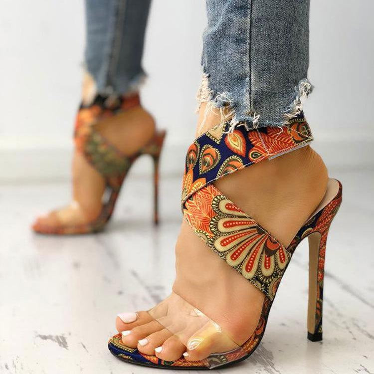 Sandales imprimées tendance à talons aiguilles