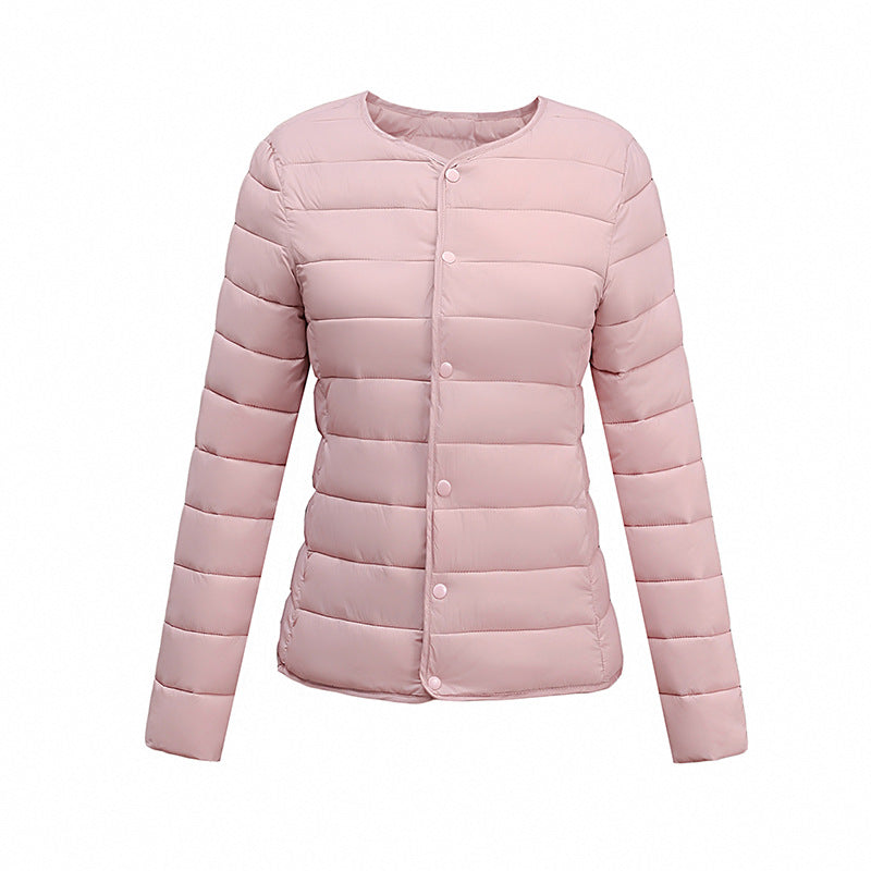 Womens Lightweight Short Crewneck Cotton Liner Jacket