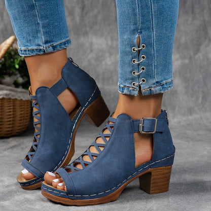 Stylish Plus-size Chunky-heel Womens Sandals