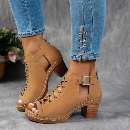 Stylish Plus-size Chunky-heel Womens Sandals