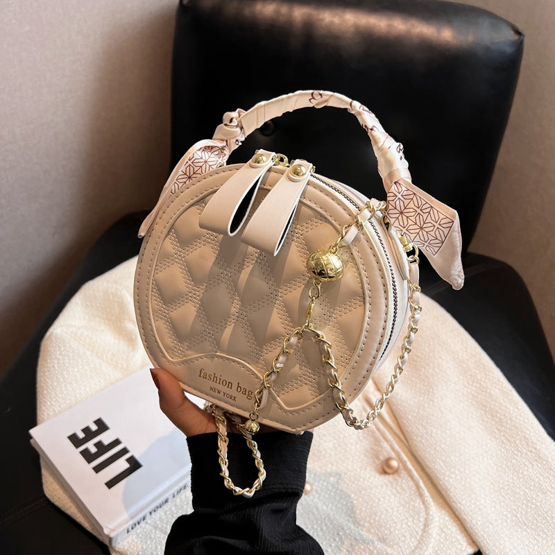 Small Round Diamond-patterned Embroidered Women's Bag