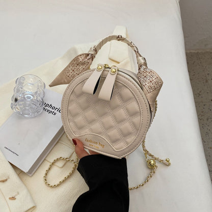Small Round Diamond-patterned Embroidered Women's Bag