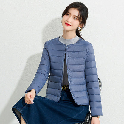 Womens Lightweight Short Crewneck Cotton Liner Jacket