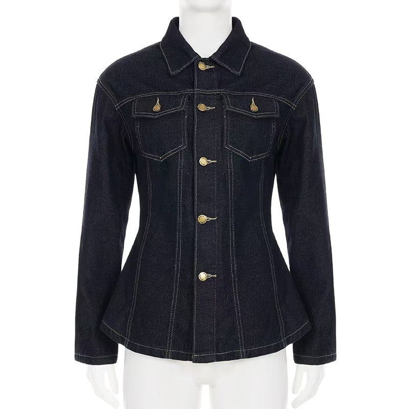 Womens American-Style Vintage Washed Denim Shirt Jacket