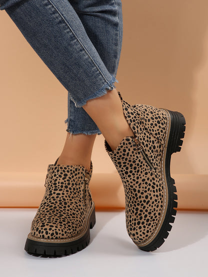 Leopard-Print Pointed-Toe Low-Top Fashion Boots For Women Versatile And Stylish