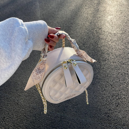 Small Round Diamond-patterned Embroidered Women's Bag